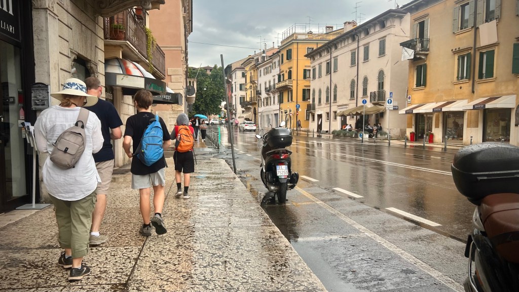 Walking the Rainy Streets in Verona, Italy